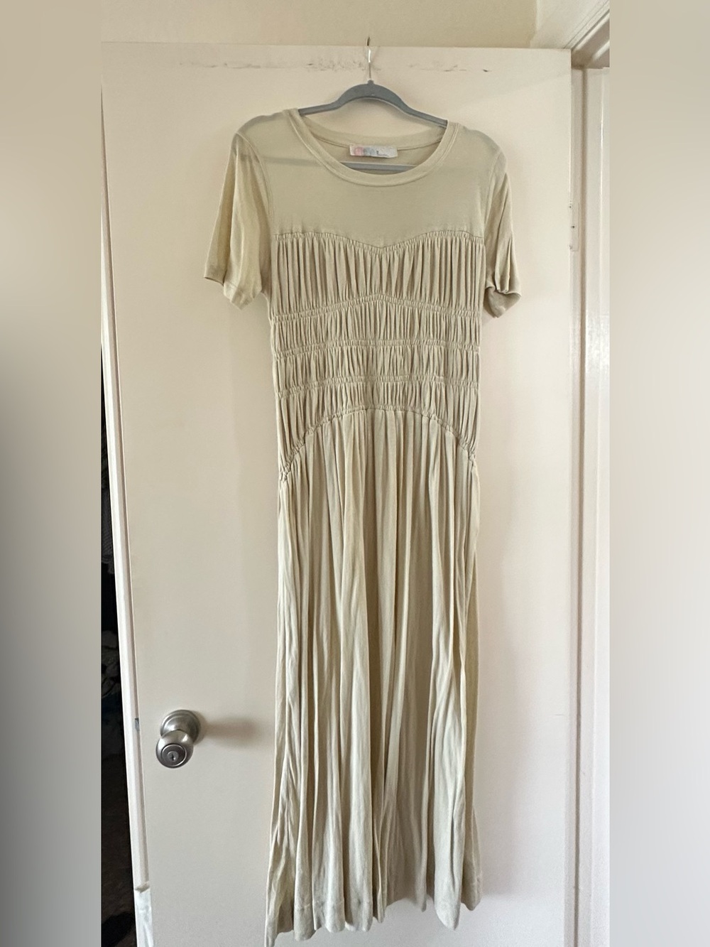 Free People Women's Cream Short-Sleeve Smocked Maxi Dress